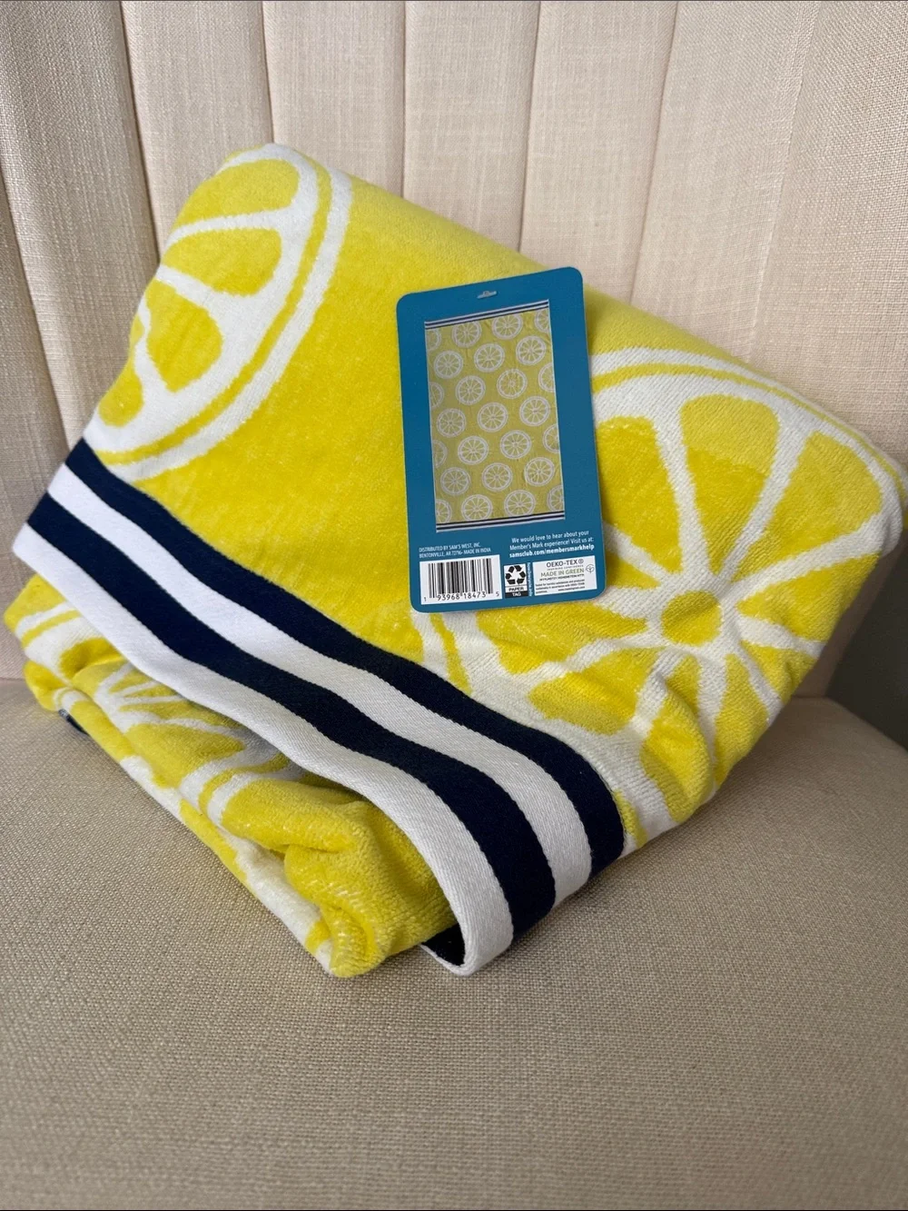 NWT Member's Mark LEMON yellow OVERSIZED 6 feet beach towel NEW 100% cotton